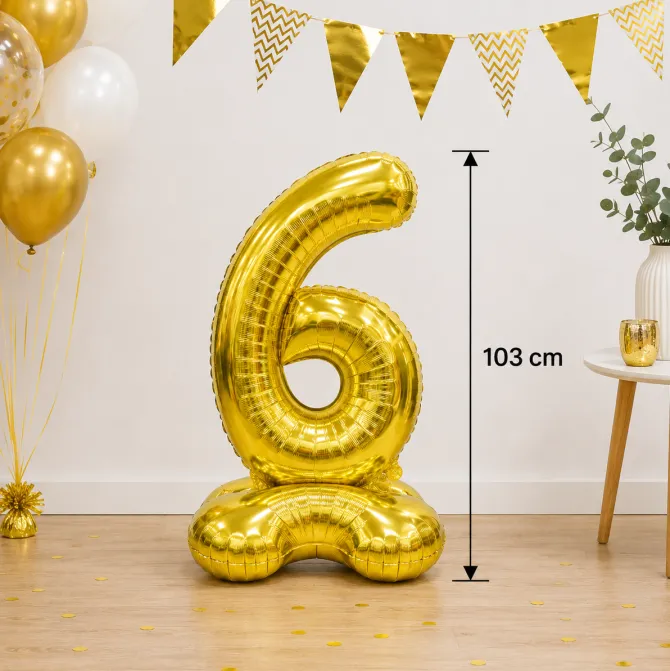 Folieballon staand XXL 6 goud - 103 cm