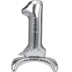 Folieballon staand 1 zilver - 68 cm