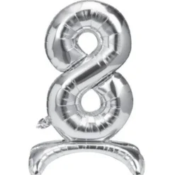 Folieballon staand 8 zilver - 68 cm