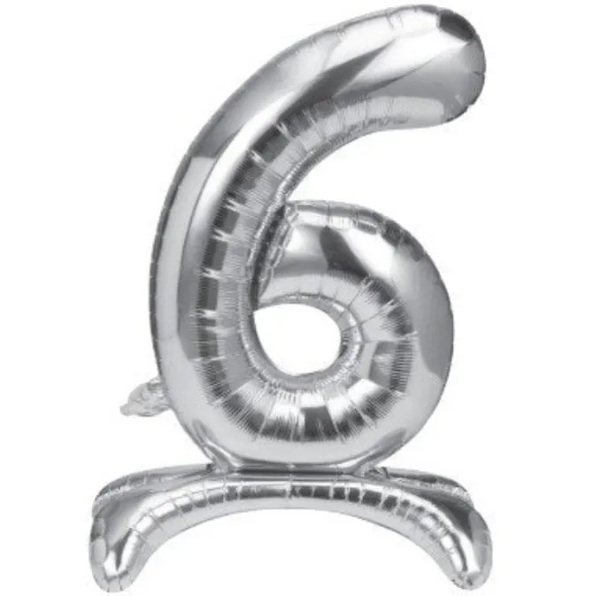 Folieballon staand 6 zilver - 68 cm