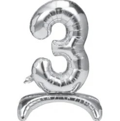Folieballon staand 3 zilver - 68 cm