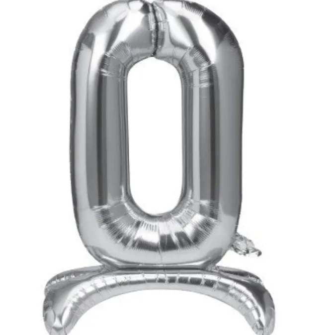 Folieballon staand 0 zilver - 68 cm