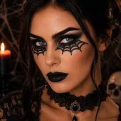Gezichtdecoratiestickers Halloween spinnenweb zwart