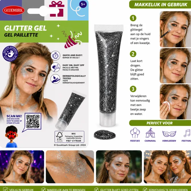 Glittergel zilver 14ml