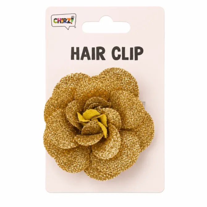 Haarclip bloem glitter goud
