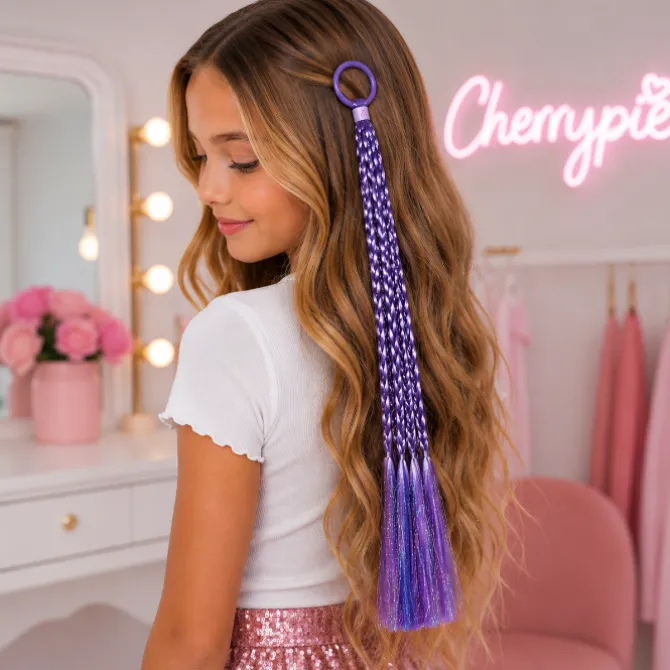 Haarextensions gevlochten lichtpaars met glitter