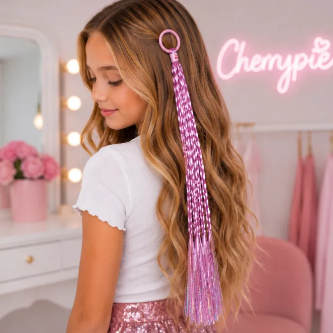 Haarextensions gevlochten roze met glitter