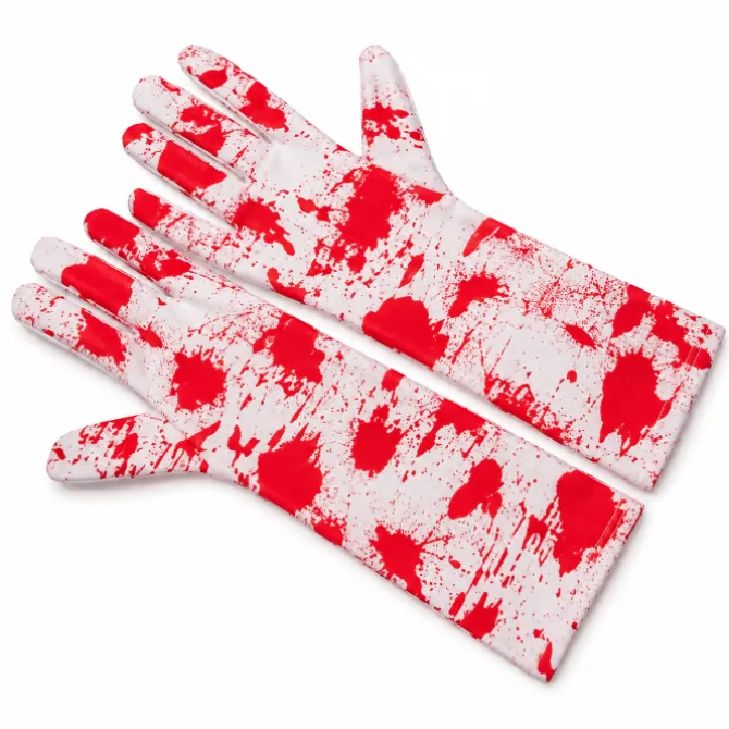 Handschoenen Halloween lang rood/wit
