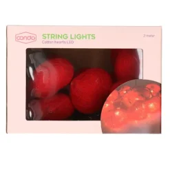 Hartjes lichtsnoer rood 10 ballen 2m
