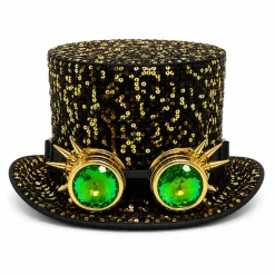 Hoed goud pailletten steampunk met bril