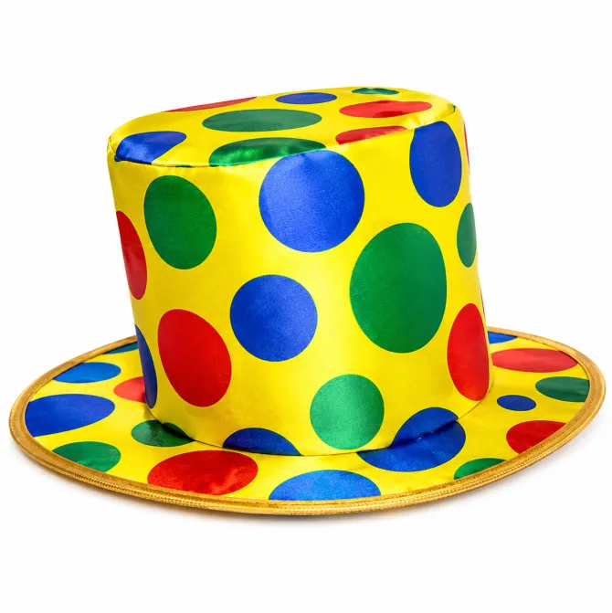Hoed hoog clown stippen geel
