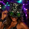 Hoed iriserend pailletten steampunk met bril