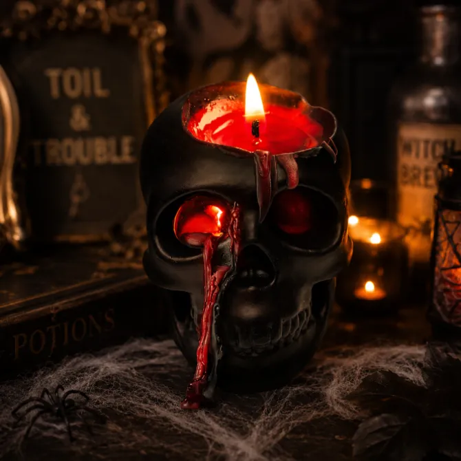 Kaars Halloween schedel zwart
