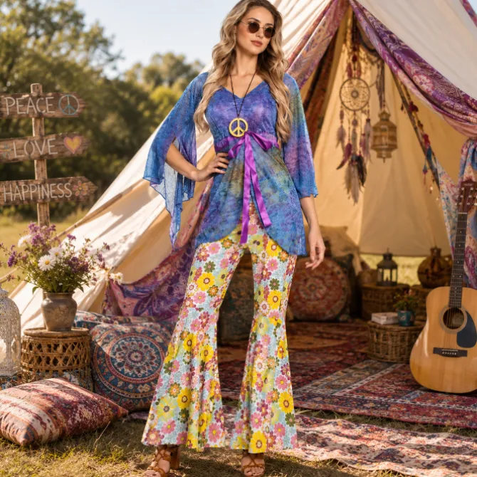 Kostuum dames hippie flower woman maat 36/38