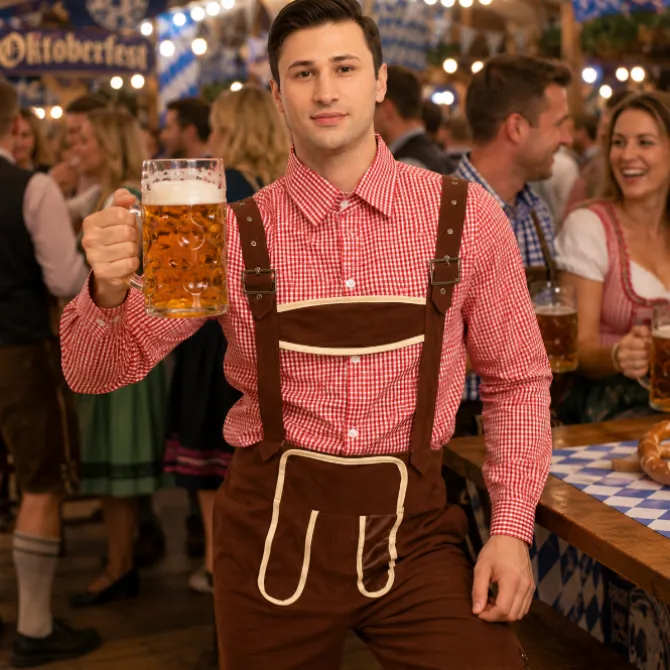 Kostuum Lederhosen rood/bruin heren maat S