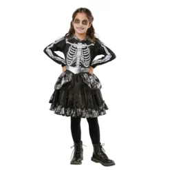 Kostuum meisjes skelet zwart/wit 8-10 years