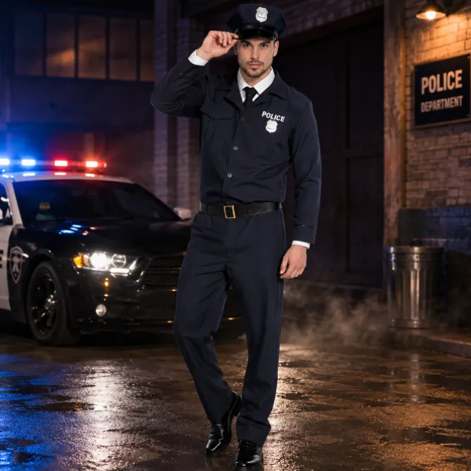 Kostuum Politie officier donkerblauw heren maat 50/52
