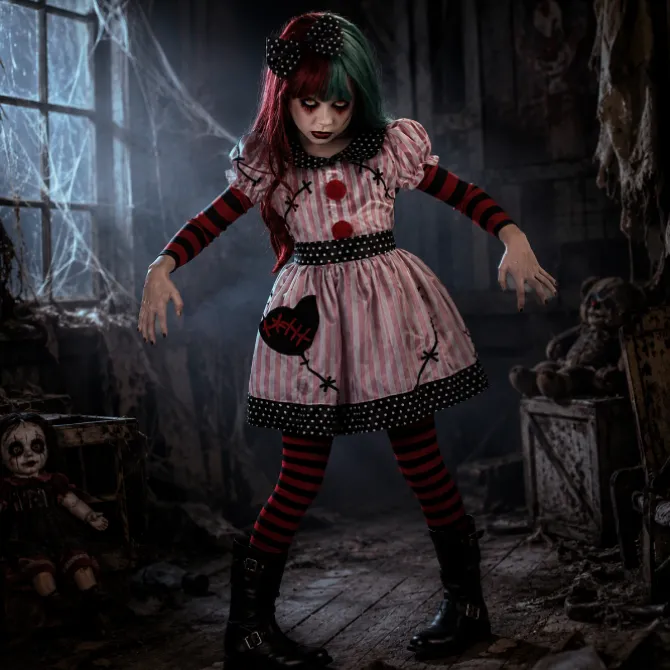 Kostuum possessed doll 7-9 jaar