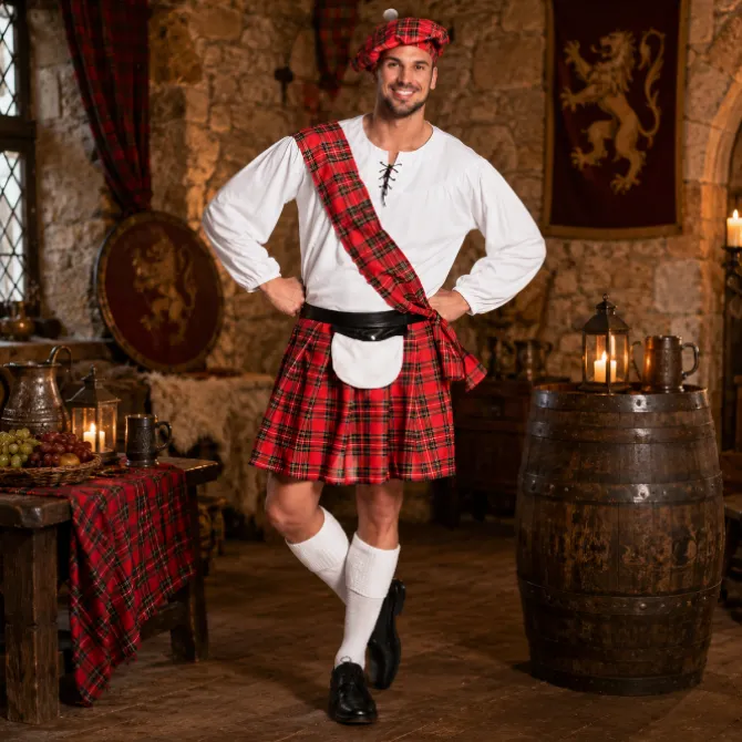 Kostuum Scotsman rood/wit heren maat 54/56