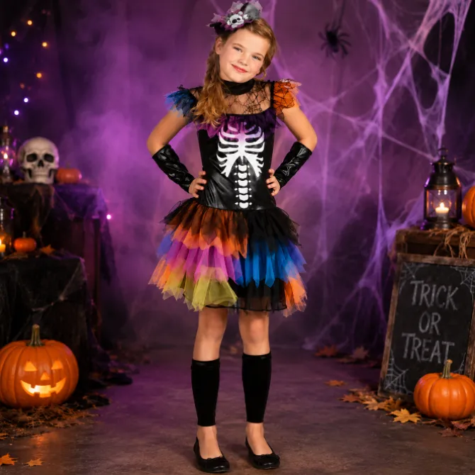 Kostuum Skeleton prinses meerkleurig meisje 10-12 jaar
