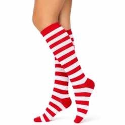 Kousen gestreept rood/wit one size