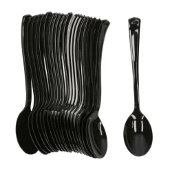 Lepels - herbruikbaar - plastic - zwart - 20 stuks