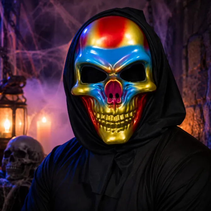 Masker goud/rood/blauw met kap