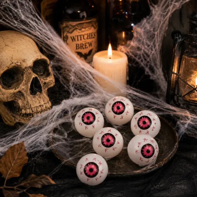 Oogballen Halloween wit/zwart/rood 6 stuks
