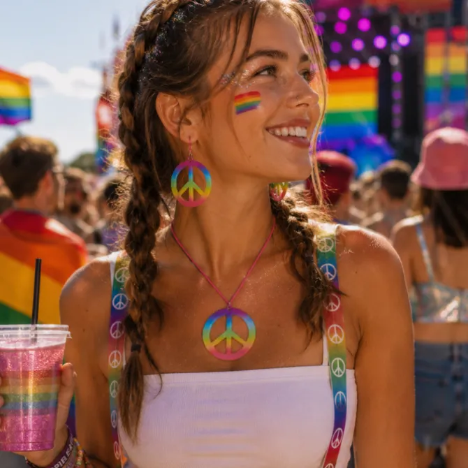 Oorbellen en ketting peace regenboog