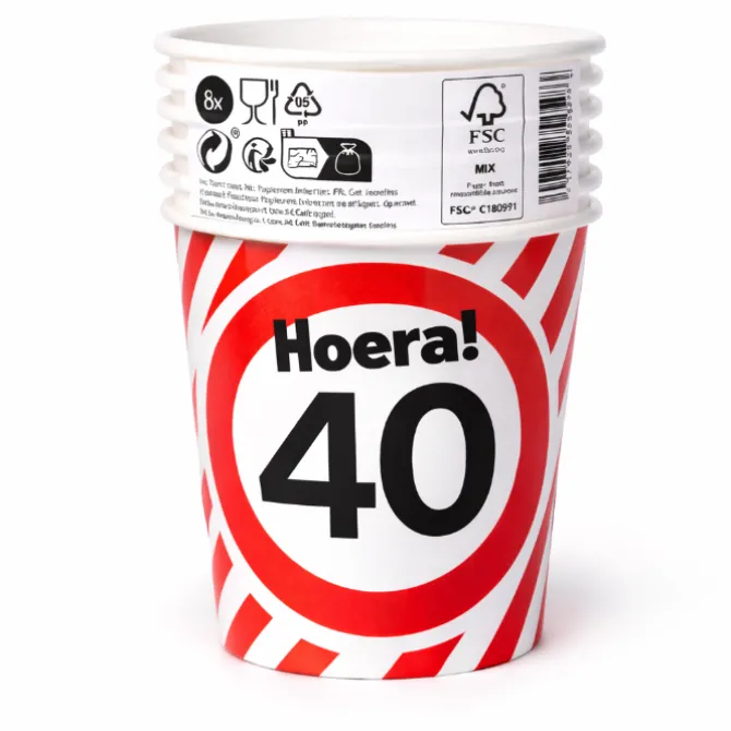 Papieren bekers 40 jaar verkeersbord 250ml 8St