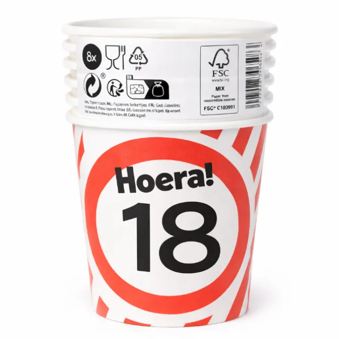 Papieren bekers 18 jaar verkeersbord 250ml 8St