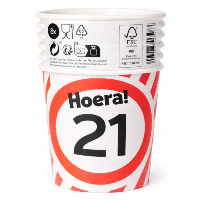 Papieren bekers 21 jaar verkeersbord 250ml 8St