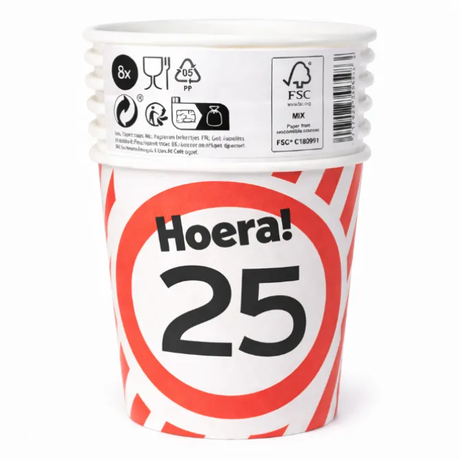 Papieren bekers 25 jaar verkeersbord 250ml 8St
