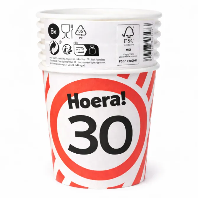 Papieren bekers 30 jaar verkeersbord 250ml 8St