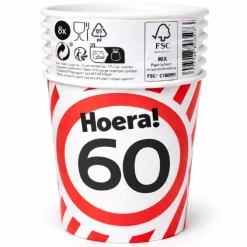 Papieren bekers 60 jaar verkeersbord 250ml 8St