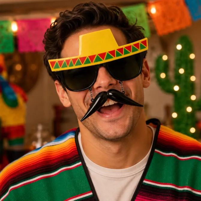 Partybril sombrero met snor