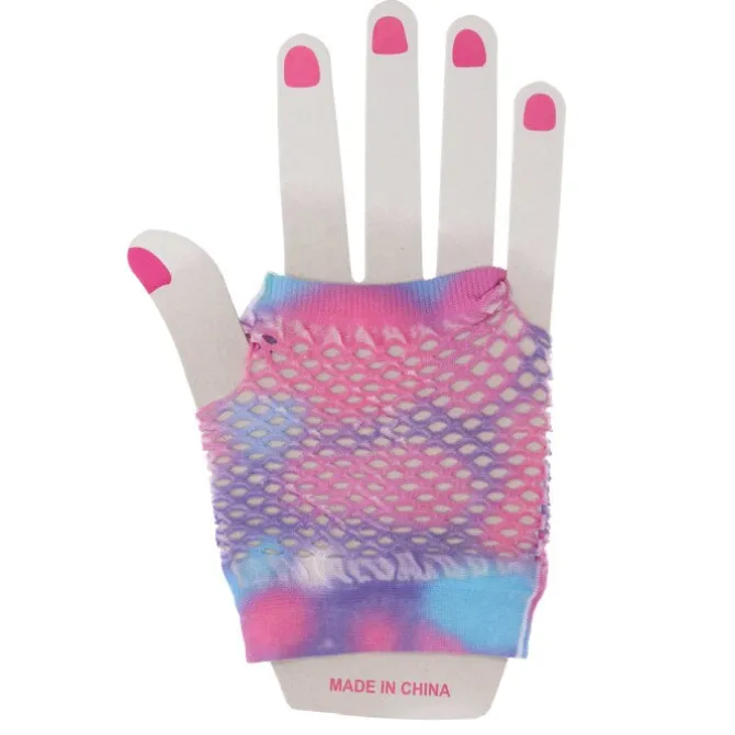Party handschoenen visnet paars/blauw/roze