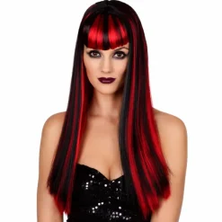 Pruik Halloween rood/zwart