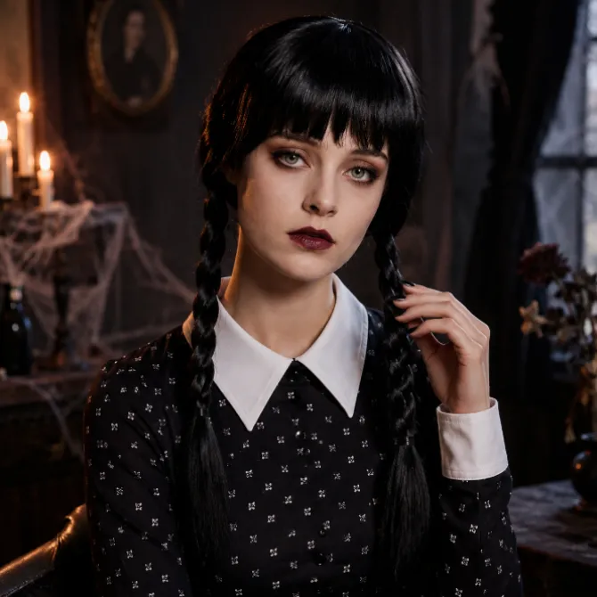 Pruik Halloween vlechten zwart