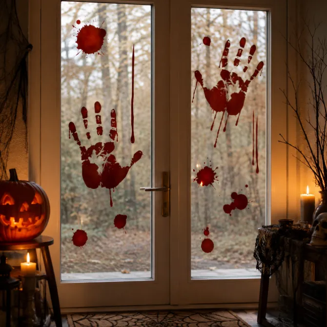 Raamsticker Halloween handen bloederig rood