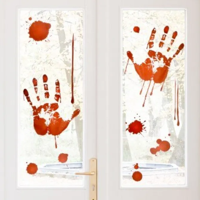 Raamsticker Halloween handen bloederig rood