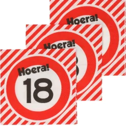 Servetten 18 jaar verkeersbord 33x33 cm - 20 stuks
