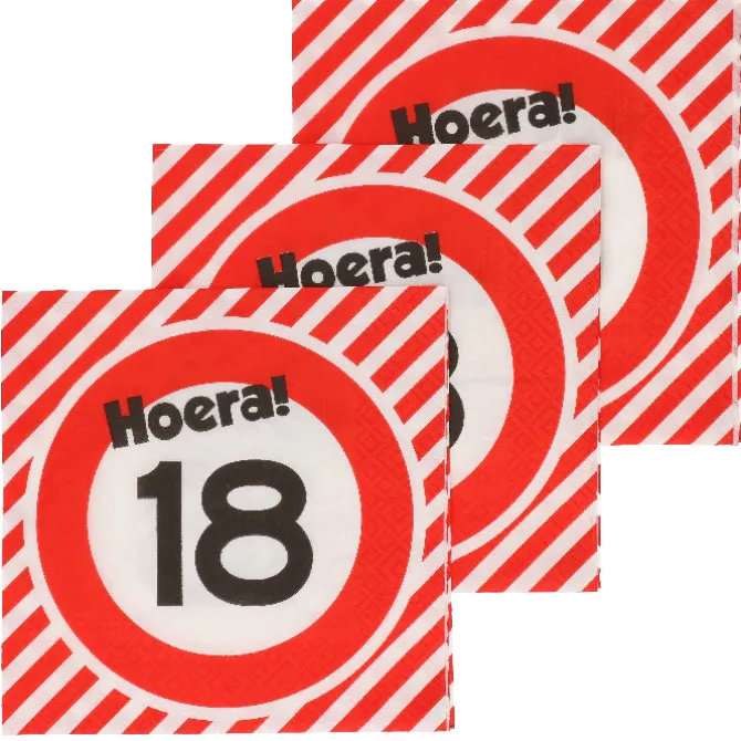 Servetten 18 jaar verkeersbord 33x33 cm - 20 stuks