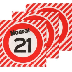 Servetten 21 jaar verkeersbord 33x33 cm - 20 stuks