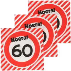 Servetten 60 jaar verkeersbord 33x33 cm - 20 stuks