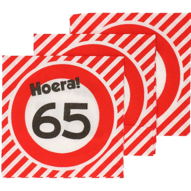 Servetten 65 jaar verkeersbord 33x33 cm - 20 stuks