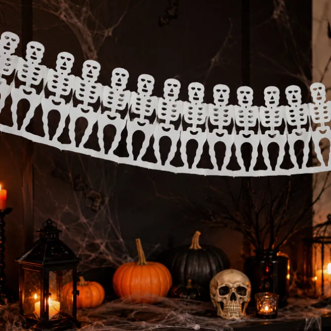 Slinger Halloween skelet wit 3m