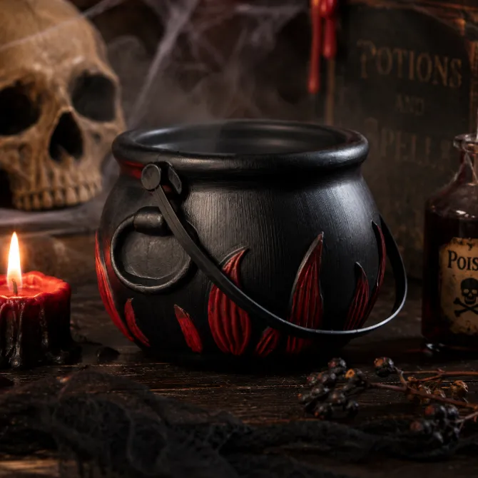 Snoeppot Halloween heksenketel zwart/rood medium