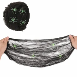 Spinnenweb Halloween rekbaar 4 spinnen zwart