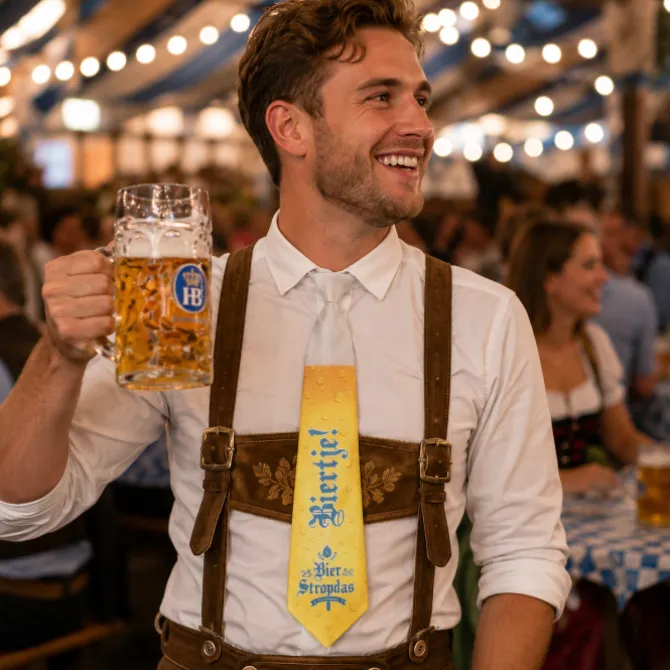 Stropdas bier geel/wit/zwart